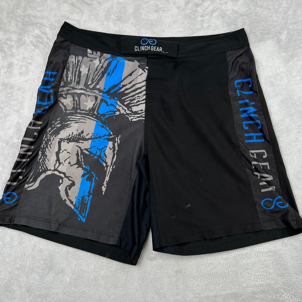 Clinch Gear MMA Performance Shorts Size 42 Black Blue Graphic‎ Combat Training